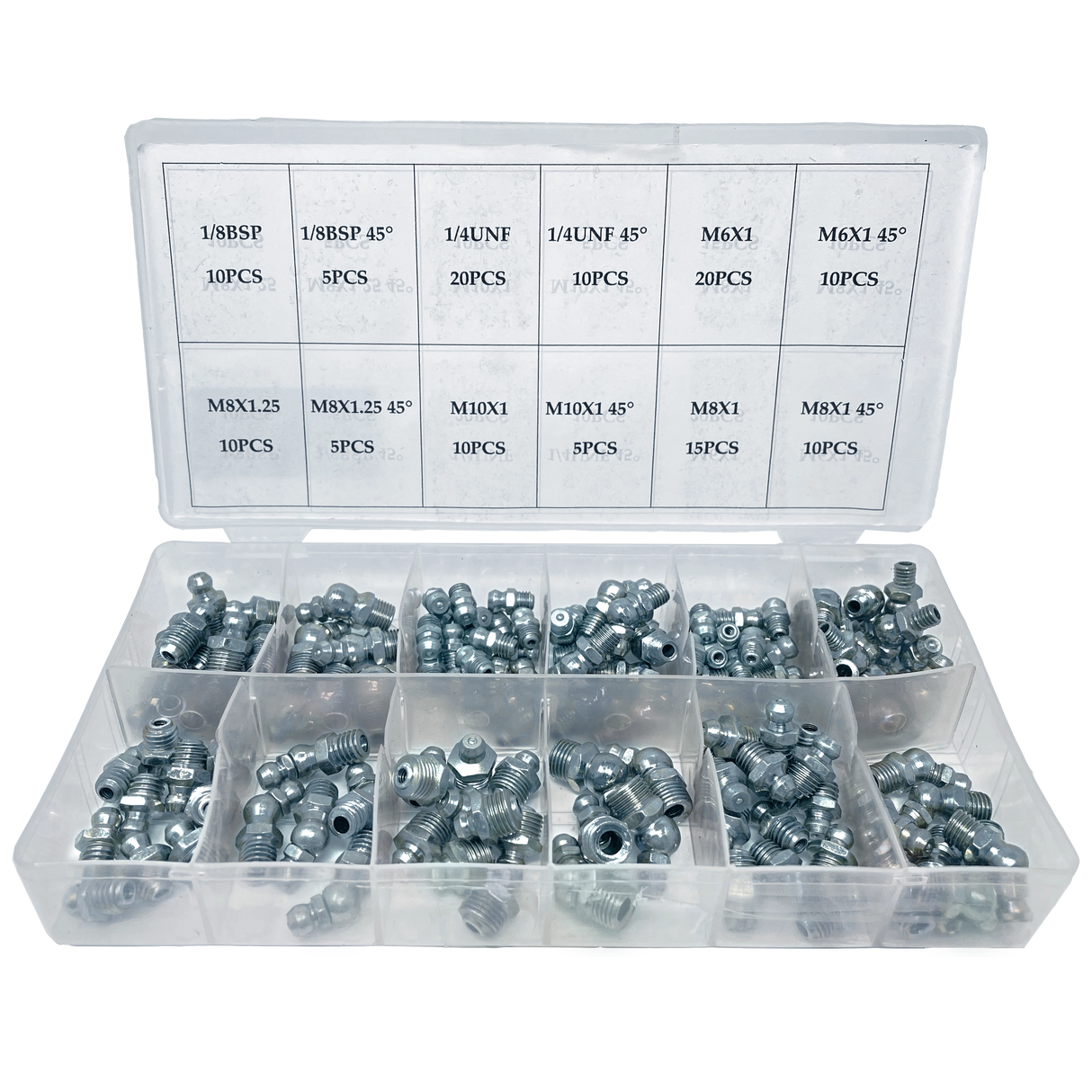 M6 M8 M10 1/8 Qty130 Assorted Box of Grease Nipples (Metric & Imperial)