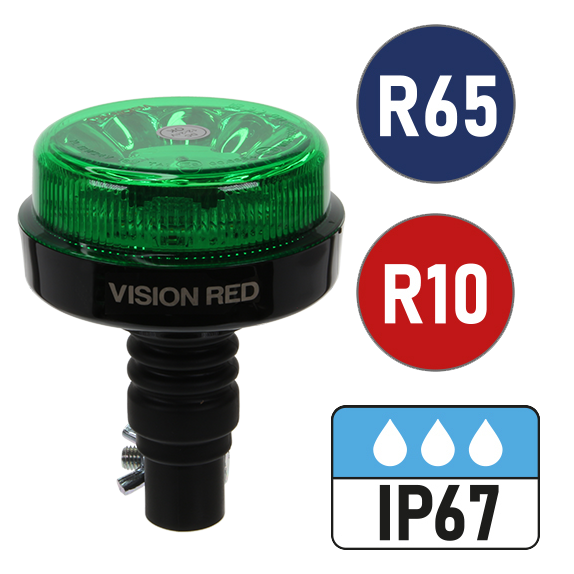 Vision Red 'Vivid' 12-24V Flexible Stem Compact Beacon with Green Lens