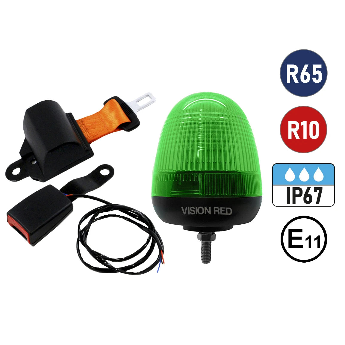 Seat Belt and Standard Single Bolt Beacon with Green Lens
