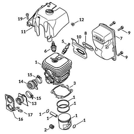 Stihl TS410 Parts Diagram - Cylinder & Piston Assembly