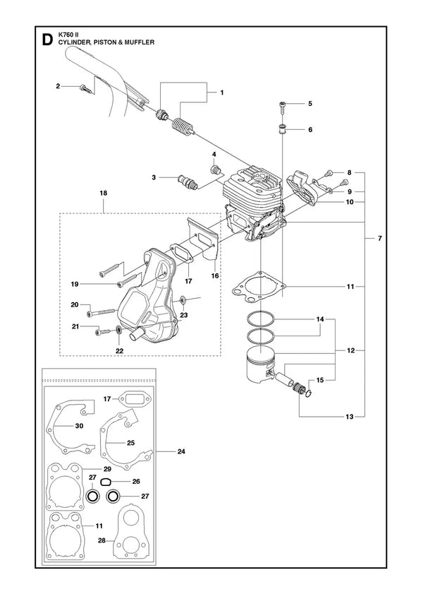 Husqvarna K760 Parts Diagram - Cylinder & Exhaust