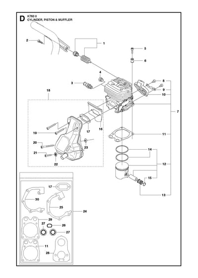 Husqvarna K760 Parts Diagram - Cylinder & Exhaust