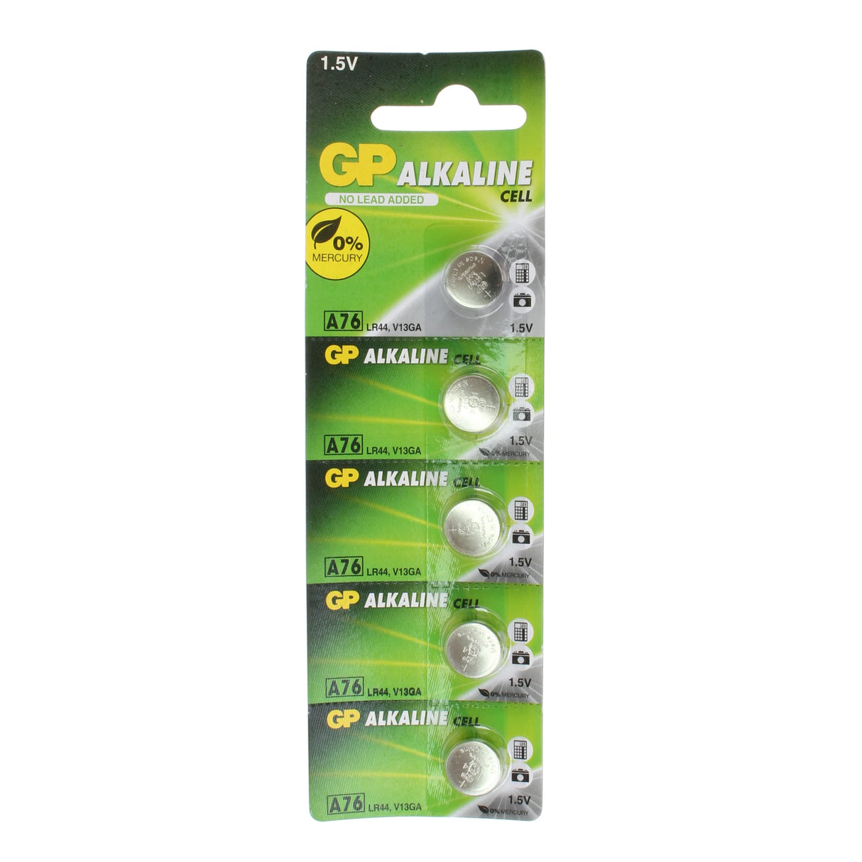 Alkaline Cell Batteries 1.5V A76 LR44 VG13GA (5 cells per pack)