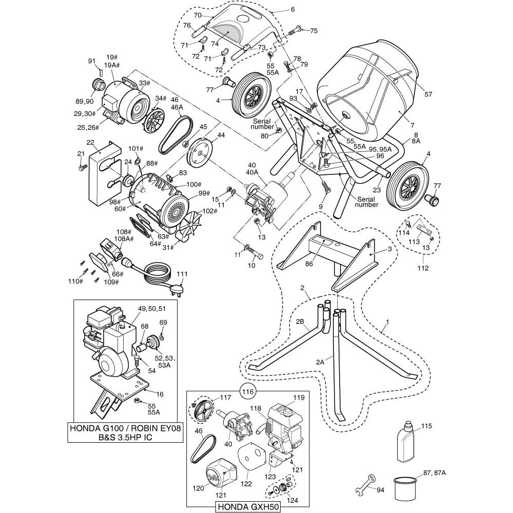 Belle Minimix 140/150 Parts Diagram - Main Assembly (Pre 1999)