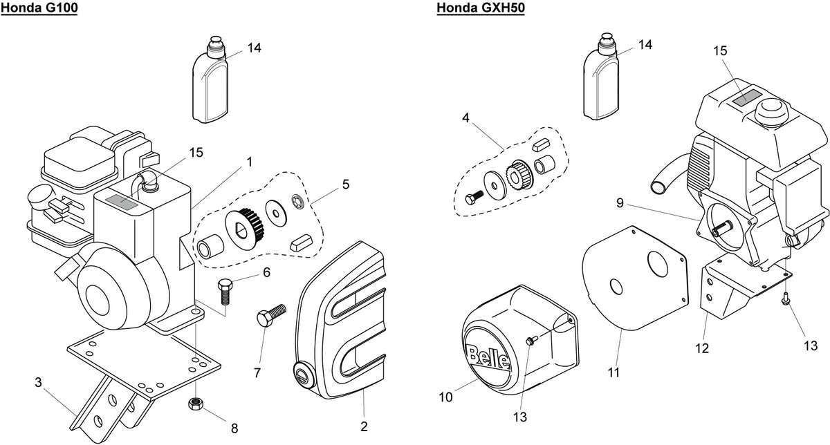 Belle Minimix 150 Parts Diagram - Honda Engines G100 GXH50