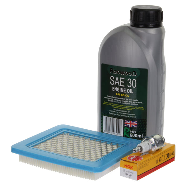 Service Kit fits Hayter Harrier 41 (Air Filter, NGK Spark Plug, Engine oil)
