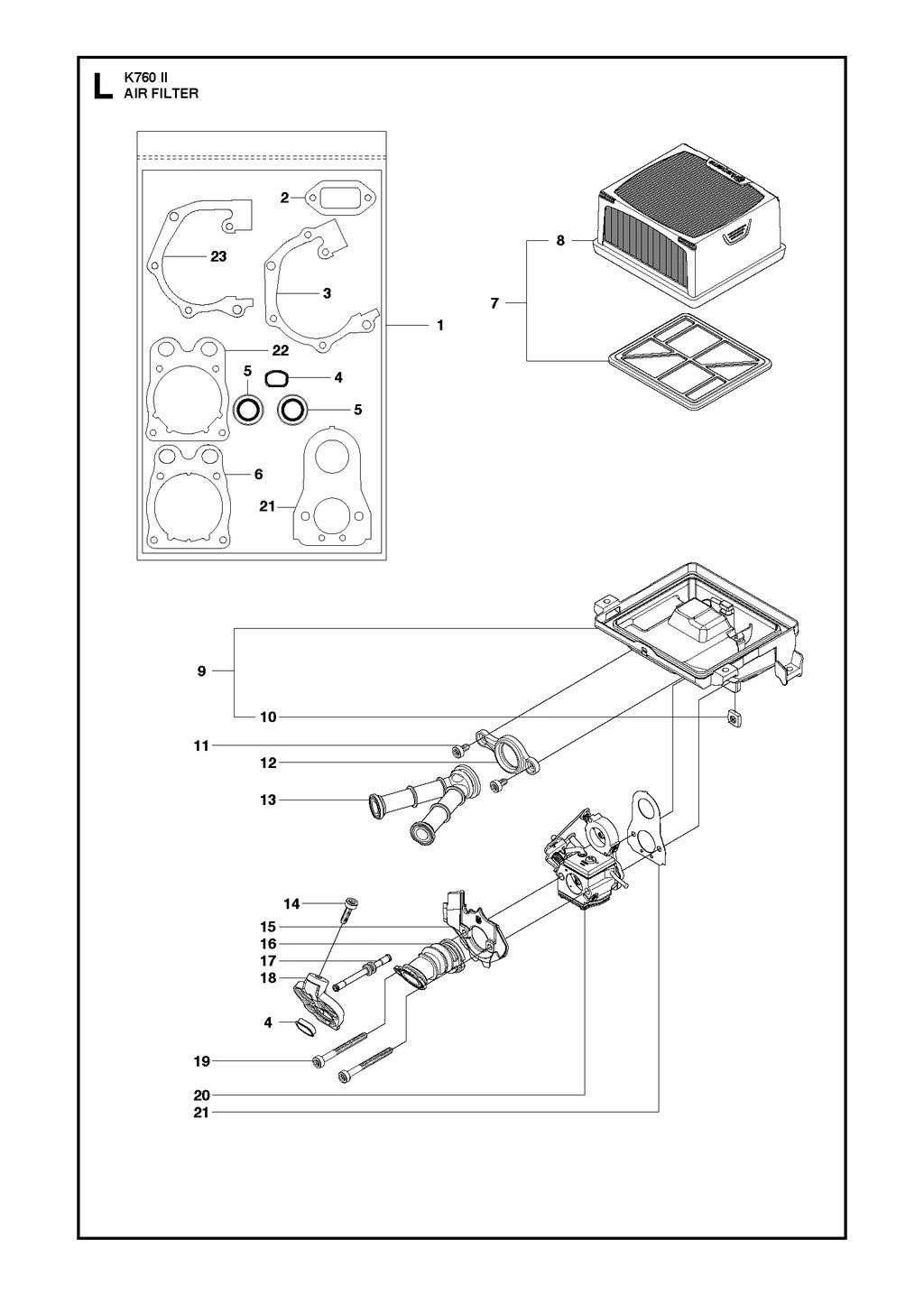Husqvarna K760 Parts Diagram - Air Filter Housing