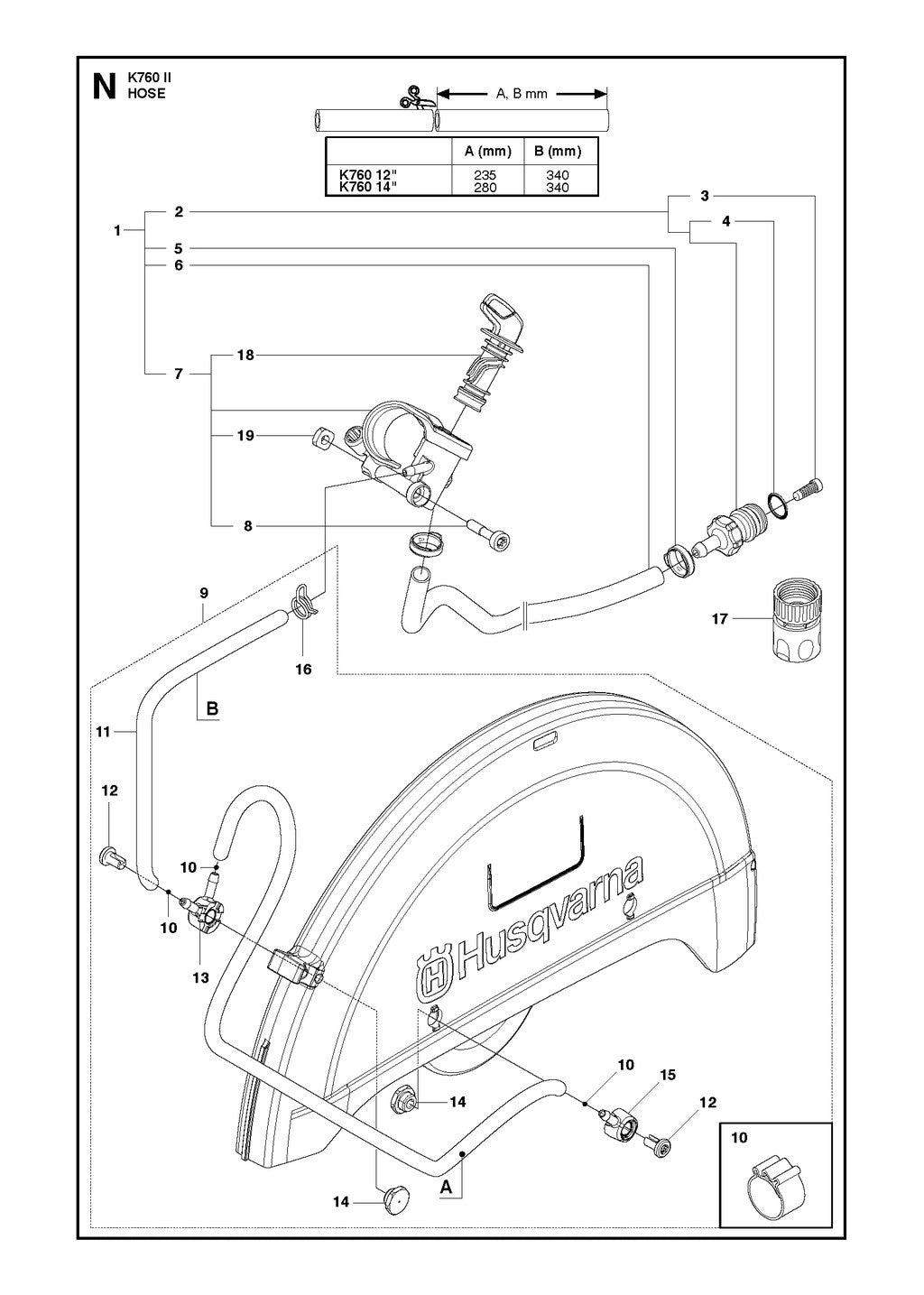Husqvarna K760 Parts Diagram - Water Hose Kit