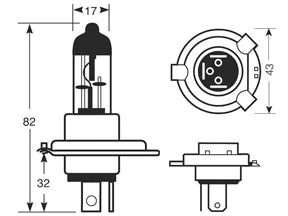 12V 60/55W P43T Bulb H4