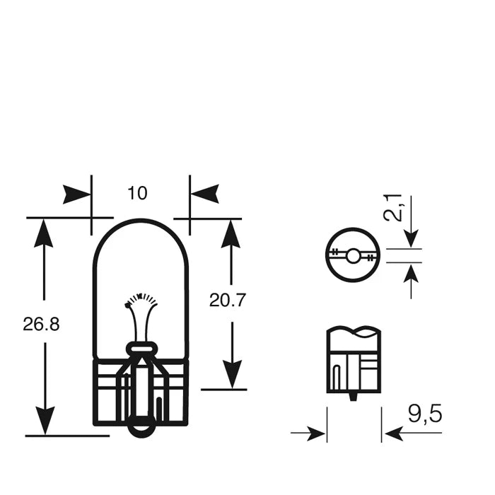 24V -3w W.21 x 9.5D Capless Bulb