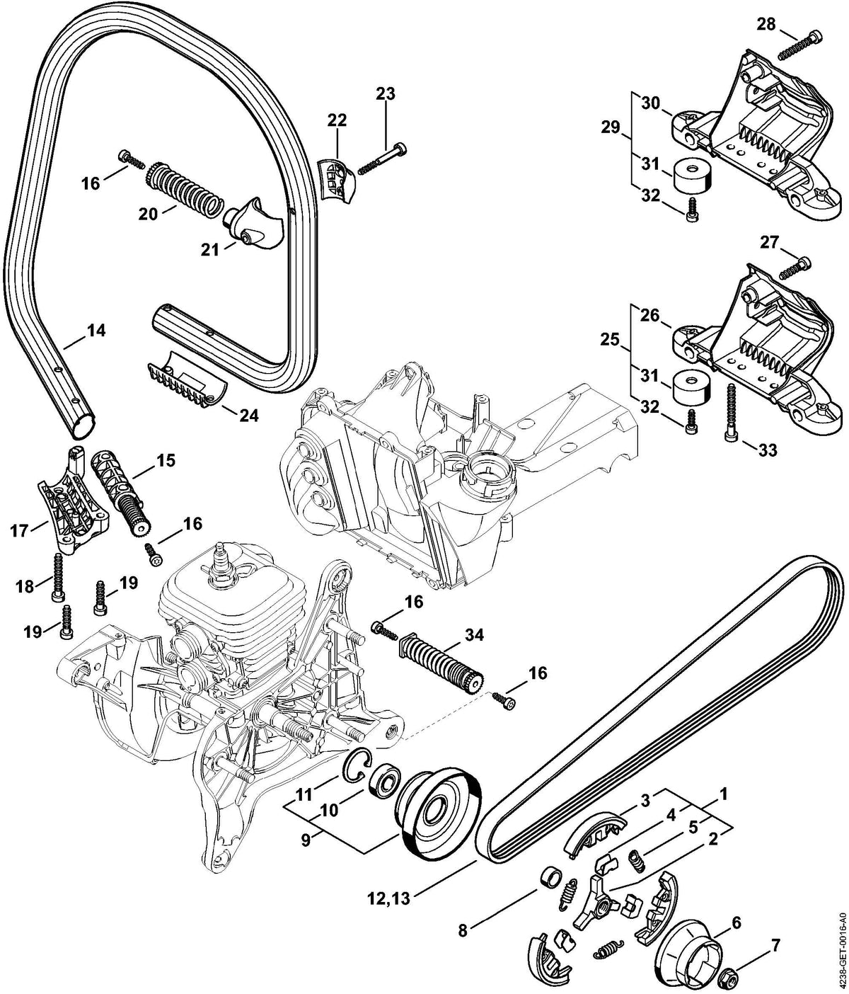 Stihl TS410 Parts Diagram - Clutch & Handlebar