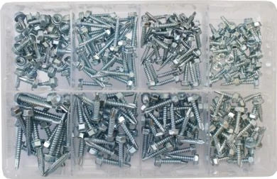 Assorted Self-Drilling Hex Head Self Tapping Screws (Qty 240)