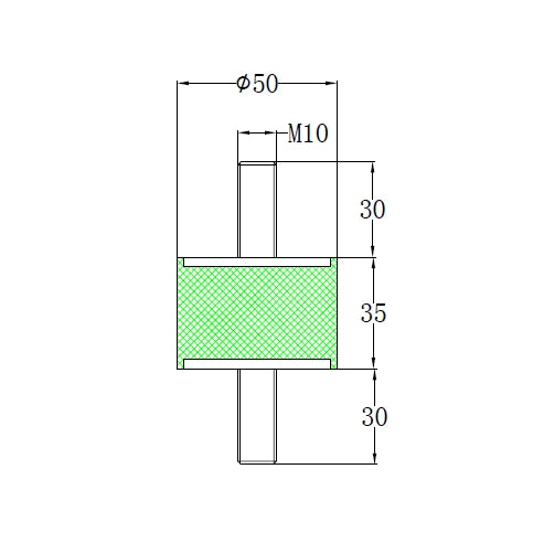 Rubber Mount Male/Male 50 x 35mm M10 Thread