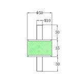 Rubber Mount Male/Male 50 x 35mm M10 Thread