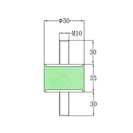 Rubber Mount Male/Male 50 x 35mm M10 Thread