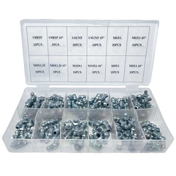 M6 M8 M10 1/8 Qty130 Assorted Box of Grease Nipples (Metric & Imperial)