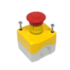 Emergency Stop Push Button c/w Open Switch & Closed Switch (Includes Yellow Surface Mounted Box) thumbnail 1
