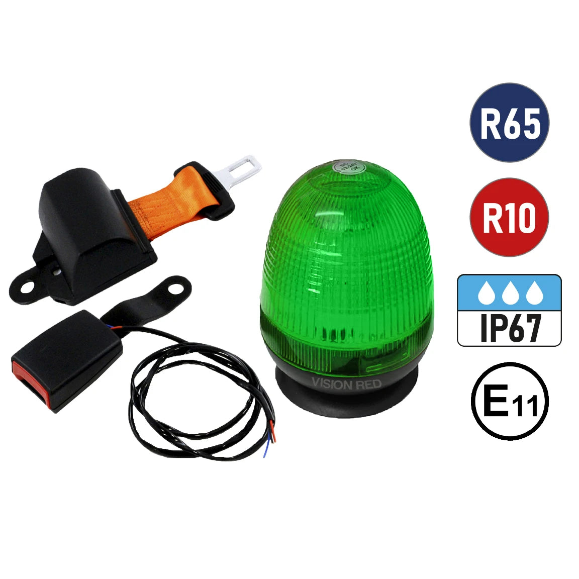 Seat Belt and Standard Magnetic Beacon with Green Lens